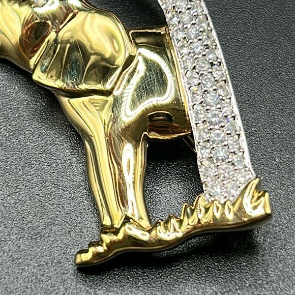 VTG Swarovski 1990s Elephant Motif Crystal Brooch Gold - Picture 3 of 7